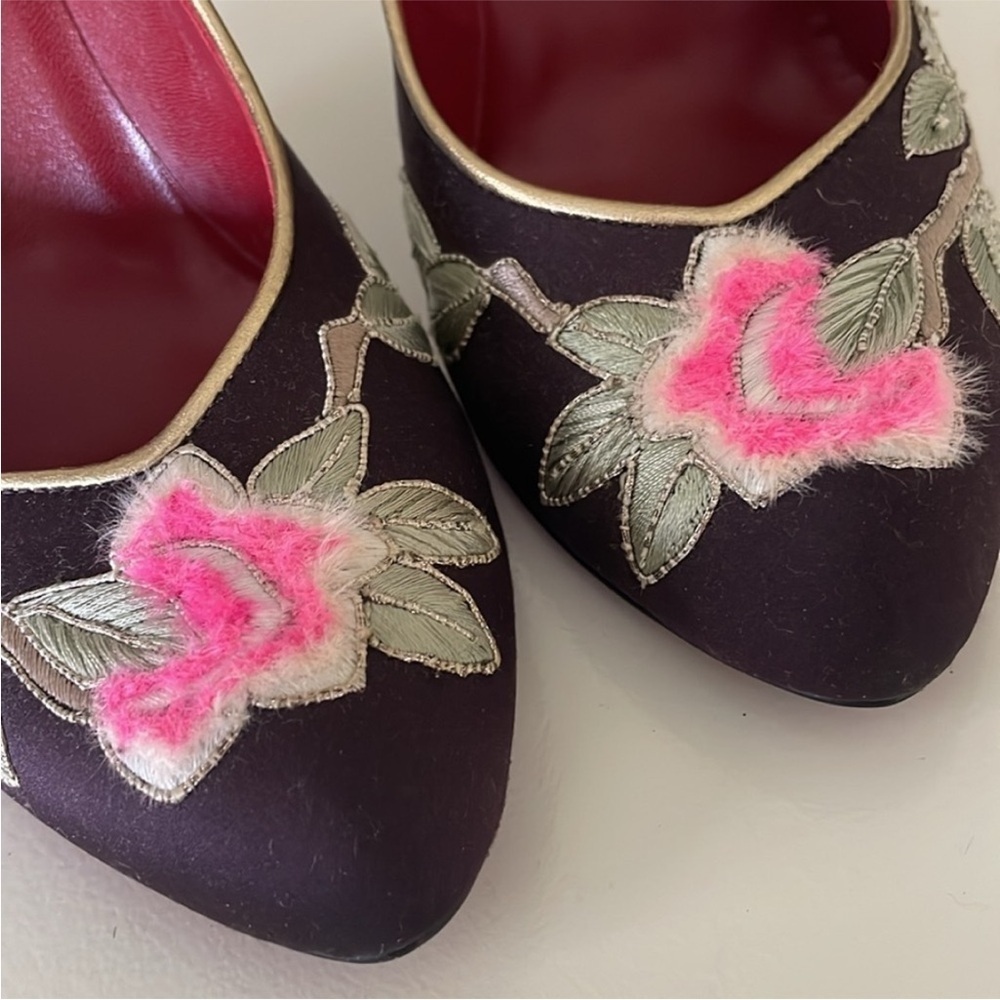 Yves Saint Laurent YSL 2004 Tom Ford era opium floral wedge Heels Ankle Strap 38 - Picture 11 of 12